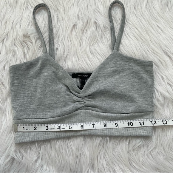 NWT Forever 21 Cropped Bra Ruched Front Grey Spaghetti Strap Comfy Small - Picture 7 of 10